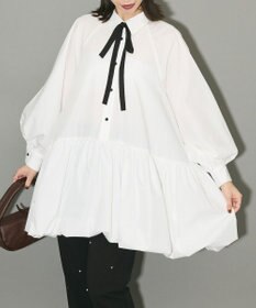 Green Parks ボウタイリボン付裾バルーンシャツワンピースⅡ