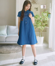 組曲 KIDS 【150-160㎝】 フラワーボタンデニムワンピース
