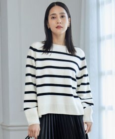 自由区 【洗える】ウールカシミヤブレンドボーダークルーネック ニット