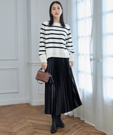 自由区 【洗える】ウールカシミヤブレンドボーダークルーネック ニット