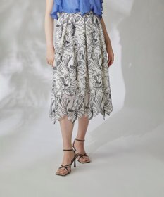 フラワー刺繍ギャザースカート, ホワイト, 36