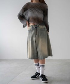 WEGO ウオッシュドデニムハーフパンツ