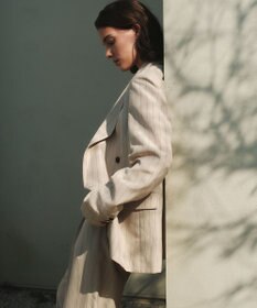 BEIGE， ERYTH / リネンストライプダブルジャケット