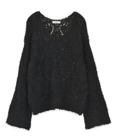 earth music&ecology シャギーミックス透かしハート柄ニットプルオーバ