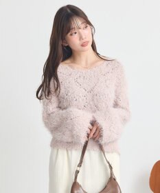 earth music&ecology シャギーミックス透かしハート柄ニットプルオーバ