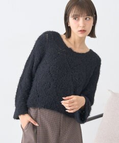 earth music&ecology シャギーミックス透かしハート柄ニットプルオーバ