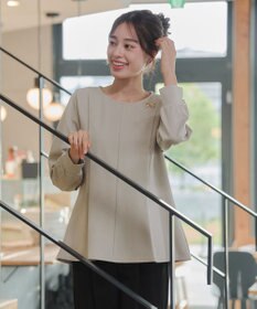 Tiaclasse 【洗える】袖パールポンチフレアトップス