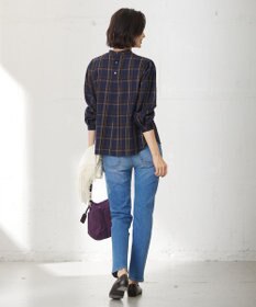 J.PRESS LADIES 【洗える】綿セルロースクリアチェック ボリューム袖 ブラウス