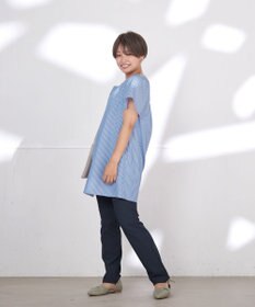 Tiaclasse L 【洗える】ストライプフレアスリーブチュニックブラウス