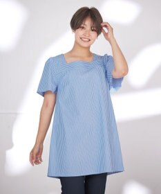 Tiaclasse L 【洗える】ストライプフレアスリーブチュニックブラウス