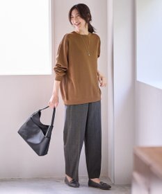 ANY L 【洗濯機可/ストレッチ/ウエストゴム/裏起毛】マルチファンクションストレッチチェックワイドパンツ