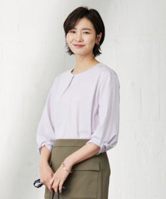 J.PRESS LADIES L ピンストライプジャージー ボリュームスリーブ カットソー