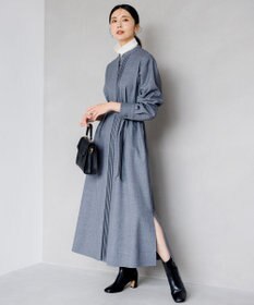 23区 【洗える】ウールストレッチツイル シャツワンピース