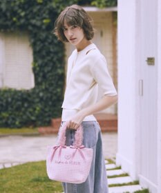 Maison de FLEUR ギンガムブランドロゴフリルハンドルトート