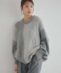 earth music&ecology 【洗濯機洗い可】アンチピリングC/Aパッチワークケーブルニット