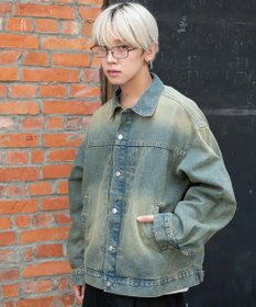 WEGO 【ユニセックス着用ITEM/MLサイズ展開】ヴィンテージライクBIGデニムジャケット