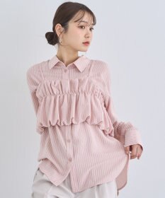 earth music&ecology ＳＥＴ２点起毛ストライプシャツ＋バルーンビスチェ