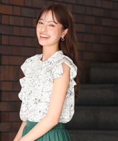 Tiaclasse 【新色追加・洗える】花柄フリルシャツブラウス