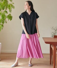 ANY L 【ウエストゴム/ポケット付】シャンブレーライク フレアスカート