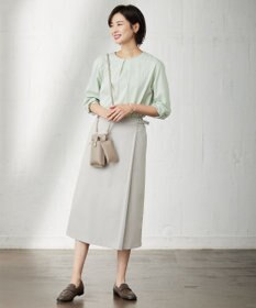 J.PRESS LADIES L ピンストライプジャージー ボリュームスリーブ カットソー