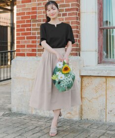 Tiaclasse 【新色追加・選べる丈】麻調タックフレアスカート