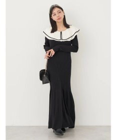 earth music&ecology パイピングフレアカラーニットワンピース