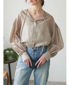 Green Parks AnriettMusee シアーボリュームスリーブブラウス