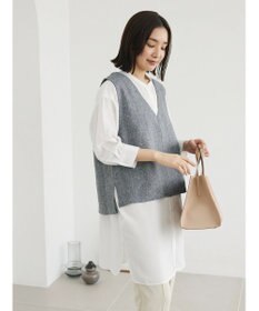 Green Parks ＳＥＴ２点Ｖネックベスト＋７分袖ミディシャツワンピース