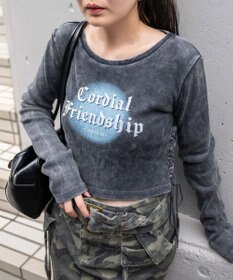 WEGO ヴィンテージウォッシュレースアップロンT