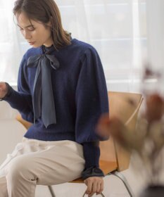 組曲 L 【WEB限定】フラッフィーファー パフスリーブニット