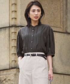 23区 L 【接触冷感/速乾性/洗える】エアリーブライトローン タック ブラウス