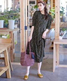 Tiaclasse 【洗える】ギャザースリーブ花柄ワンピース