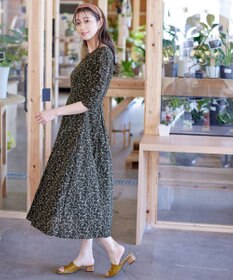 Tiaclasse 【洗える】ギャザースリーブ花柄ワンピース