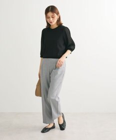 Green Parks 袖プリーツドッキング５分袖ニットプルオーバー