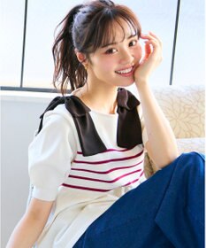 Feroux 肩リボン ペプラムニット