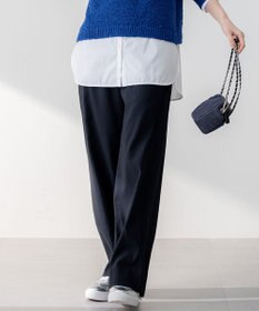 23区 L 【Oggi5月号掲載/洗える】リネンレーヨンストレッチ ワイド パンツ ネイビー系