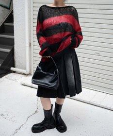 WEGO ボーダーモヘアタッチメッシュニットプルオーバー