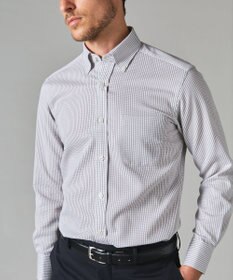 GOTAIRIKU 春夏向け【形態安定】SUMMERPREMIUMPLEATS_ボタンダウン 長袖ドレスシャツ（グレーチェック）