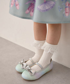 ANY KIDS キラキラリボンパンプス ミント×レインボー