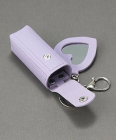 Phoebe 〈ミラー付き〉リップケース　ハート型ミラー　チャーム　レザー調　パープル