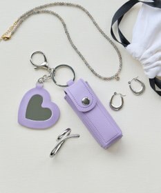 Phoebe 〈ミラー付き〉リップケース　ハート型ミラー　チャーム　レザー調　パープル