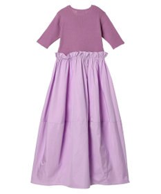 Green Parks ランタン型ニットドッキングタフタワンピース