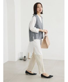 Green Parks ＳＥＴ２点Ｖネックベスト＋７分袖ミディシャツワンピース