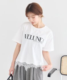 earth music&ecology 裾レースロゴプリントTシャツ