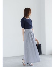 Te chichi 【UVカット】ヘンリーネック5分袖配色リブニット