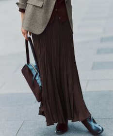 23区 【洗える】クラッシュ プリーツ ジョーゼット スカート ダークブラウン系