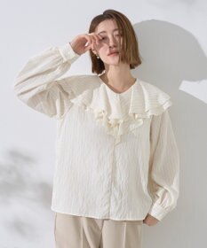 YECCA VECCA ストライプ柄ラッフルブラウス