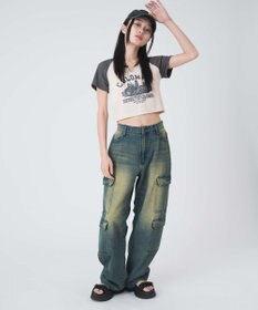 WEGO ヴィンテージウォッシュデニムカーブカーゴパンツ