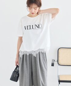 earth music&ecology 裾レースロゴプリントTシャツ