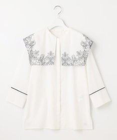 自由区 S 【2WAY・洗える】コードエンブロイダリー襟付き ブラウス